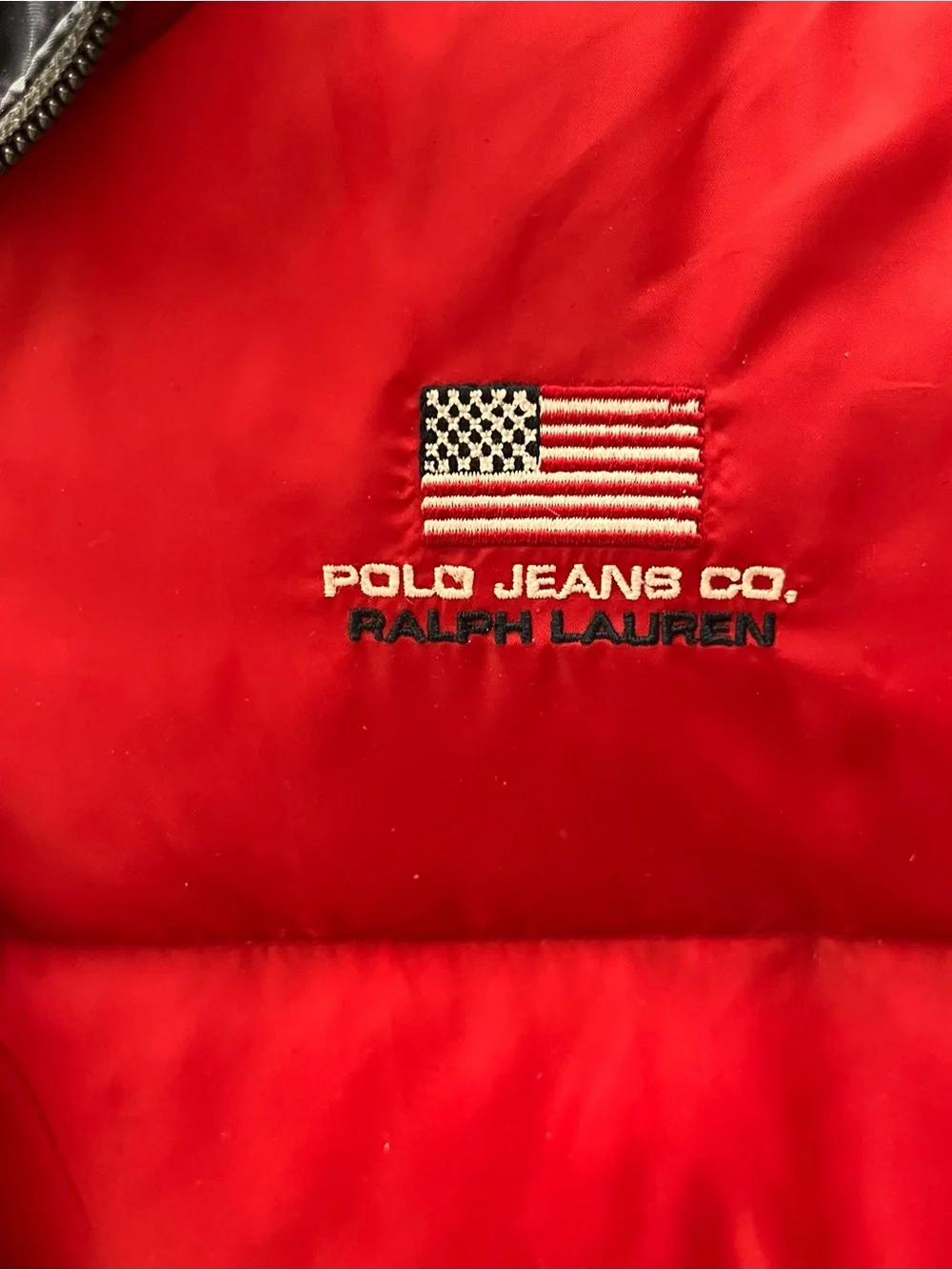 Vintage Polo Jeans Co Ralph Lauren Red Down Puffer Jacket Crop Y2K XL 90s Flag